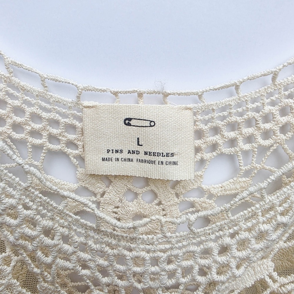 Pins & Needles Boho Crochet Top Ivory Lace Sz L Sleeveless Festival Cottagecore - Picture 5 of 6